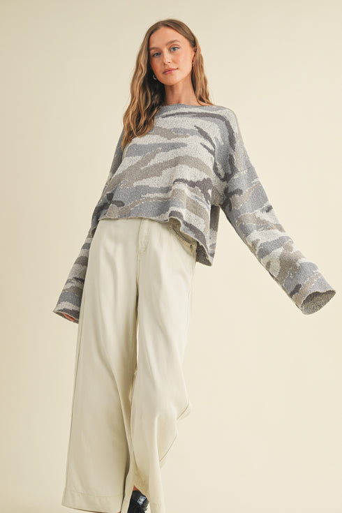 CAMO BOAT NECK SWEATER